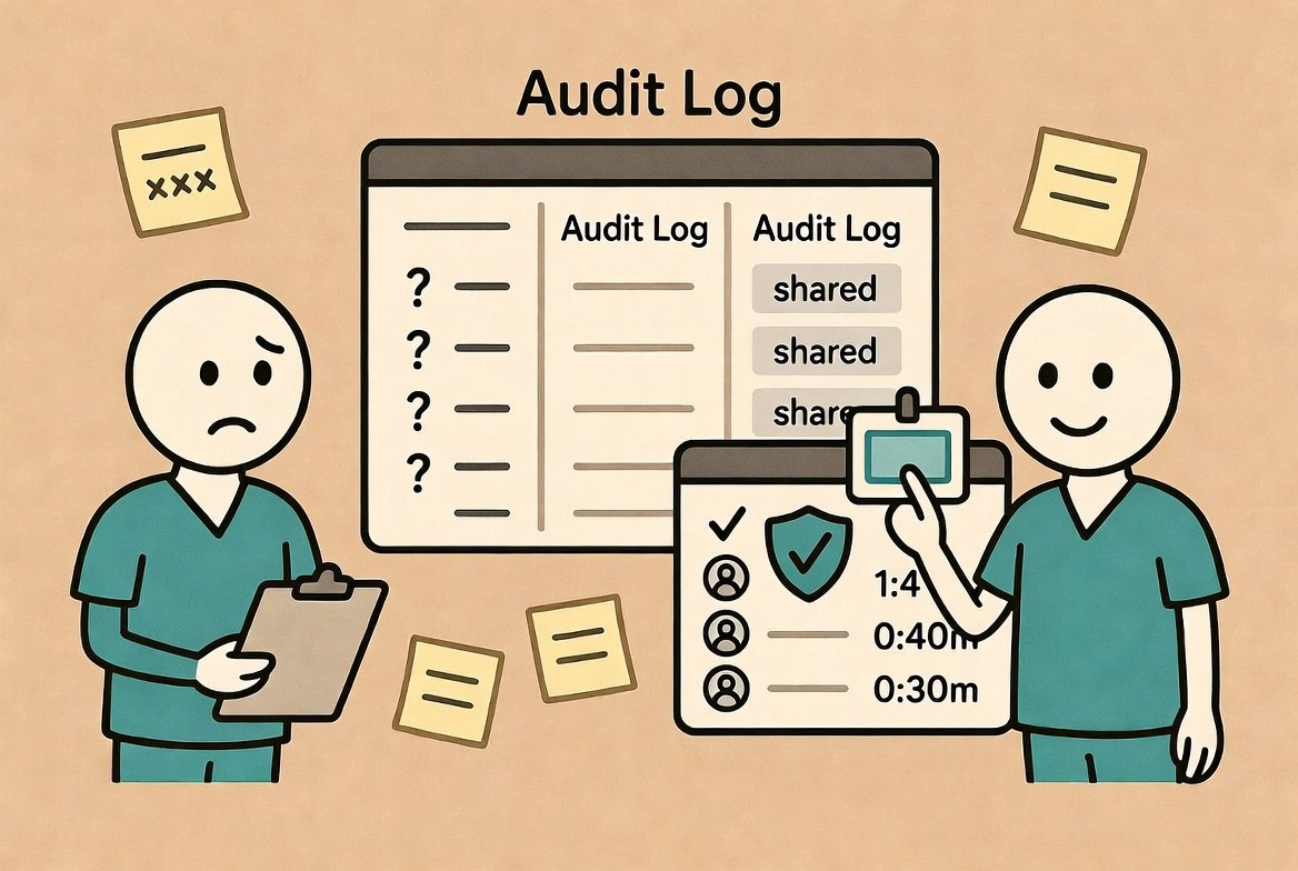 Shared passwords leave audit logs blank or marked shared; badge access produces named users and a usable trail